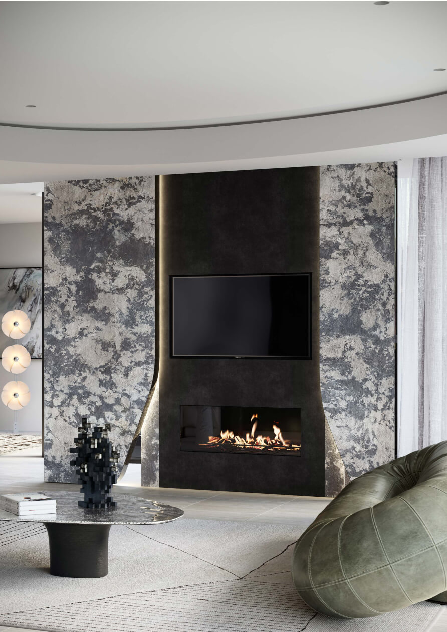 Concealed fireplace. Visualisation by Gabriel Saunders.