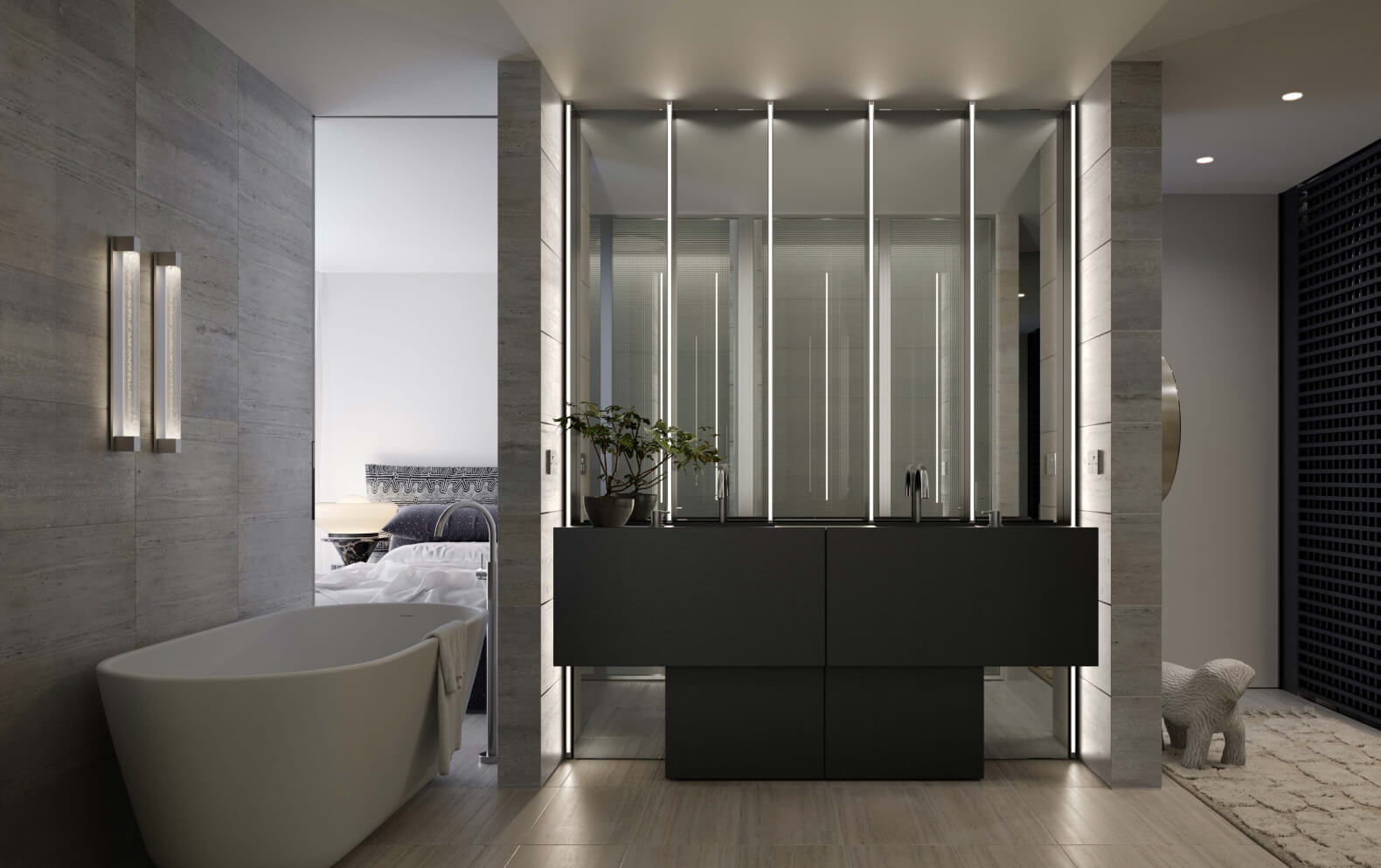 Master bathroom. Visualisation by Gabriel Saunders.